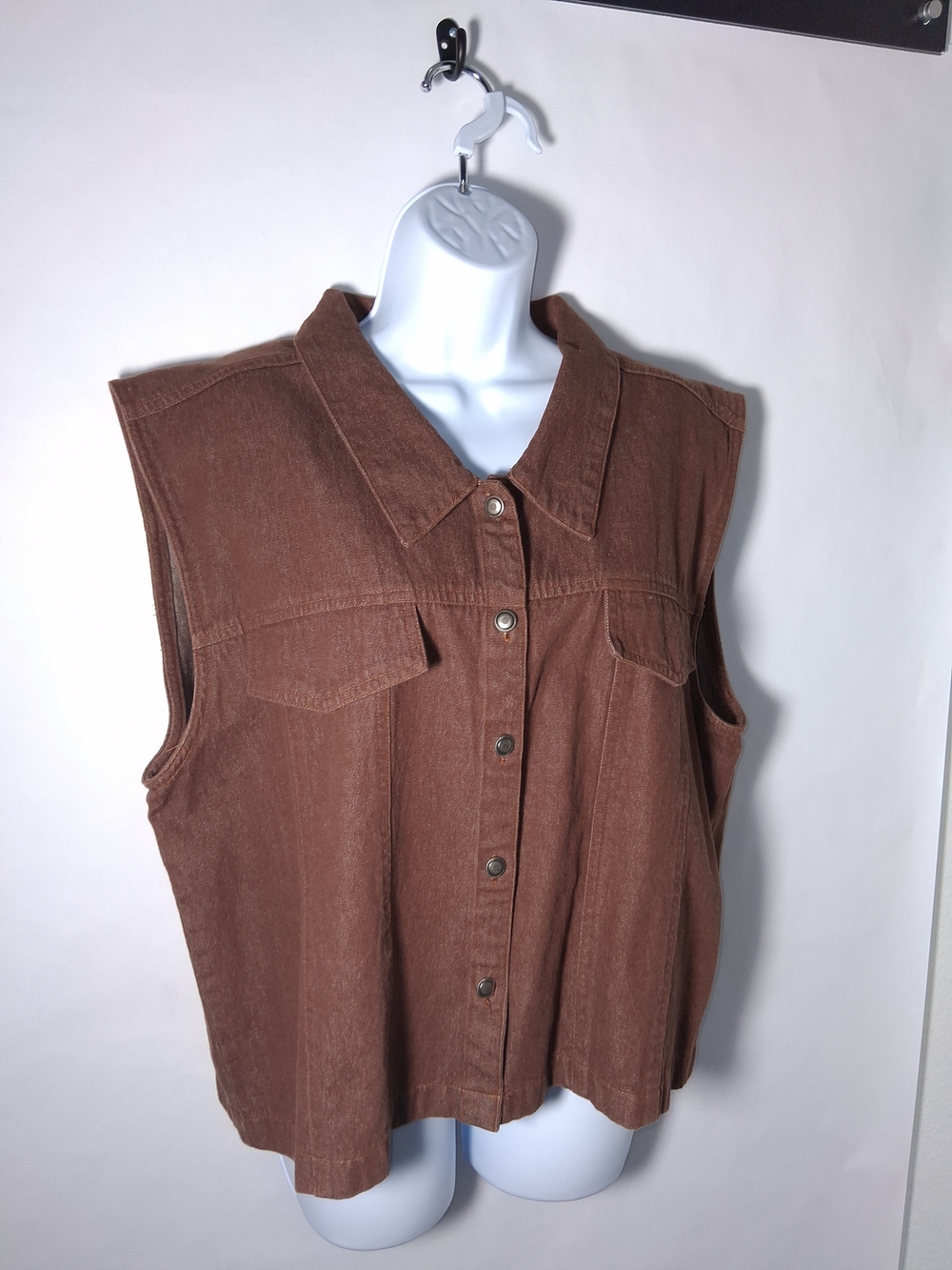 Sleeveless Button-Front Brown Shirt Vest Size 2 XL - Picture 3 of 8